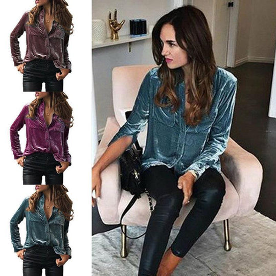 Damen Satin Bluse mit dekorativen Brusttaschen EB