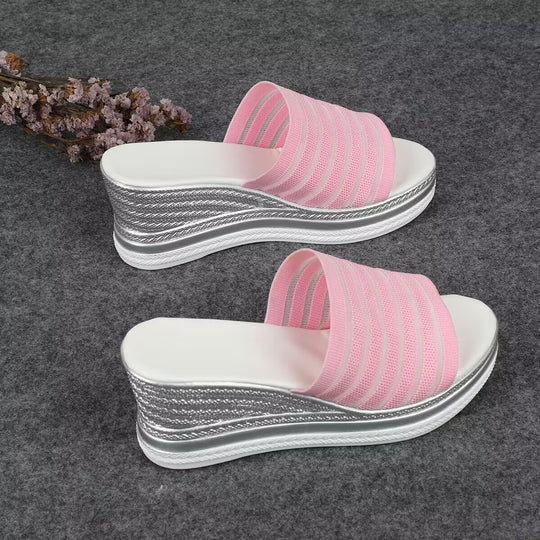 Damen modische Wedge-Pantoletten mit strukturiertem Obermaterial und atmungsaktivem Design EB