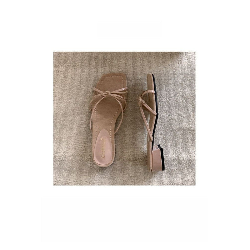 Damen elegante Sandalen mit zierlichen Riemen und niedrigem Absatz EB