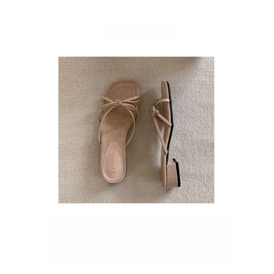 Damen elegante Sandalen mit zierlichen Riemen und niedrigem Absatz EB