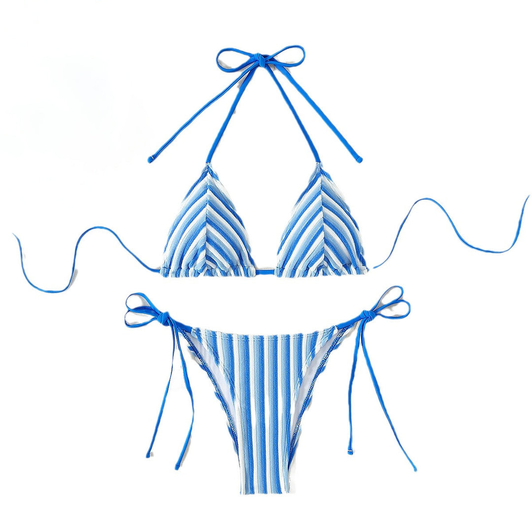 Damen Triangel-Bikini mit raffinierten Streifen und verspielten Schleifen EB