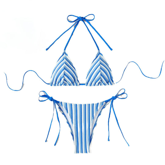Damen Triangel-Bikini mit raffinierten Streifen und verspielten Schleifen EB