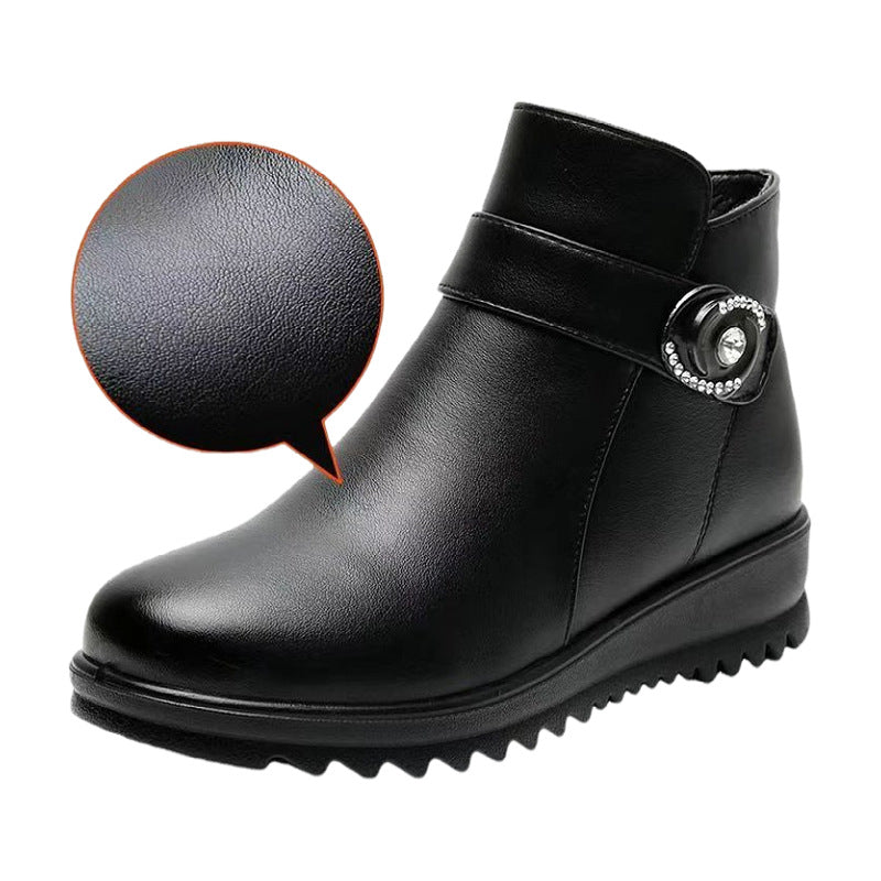 Damen Elegante und warme Stiefeletten mit modischer Schnallenverzierung EB