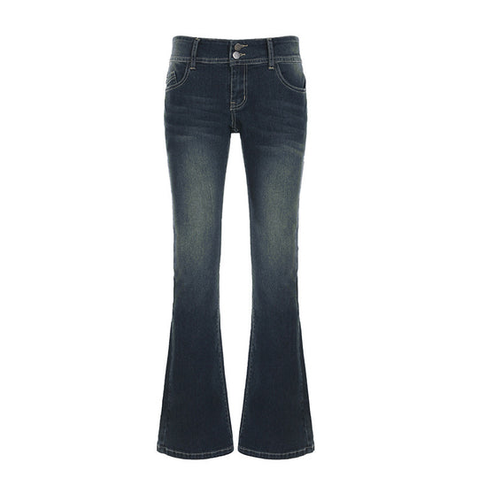 Damen Flared Jeans mit hohem Taillenbund und modischen Details EB