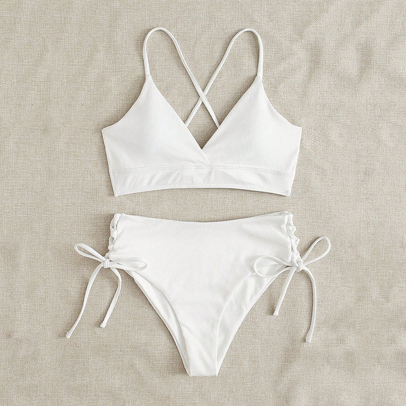 Damen Hochtaillierter Bikini mit verstellbaren Schnürdetails EB