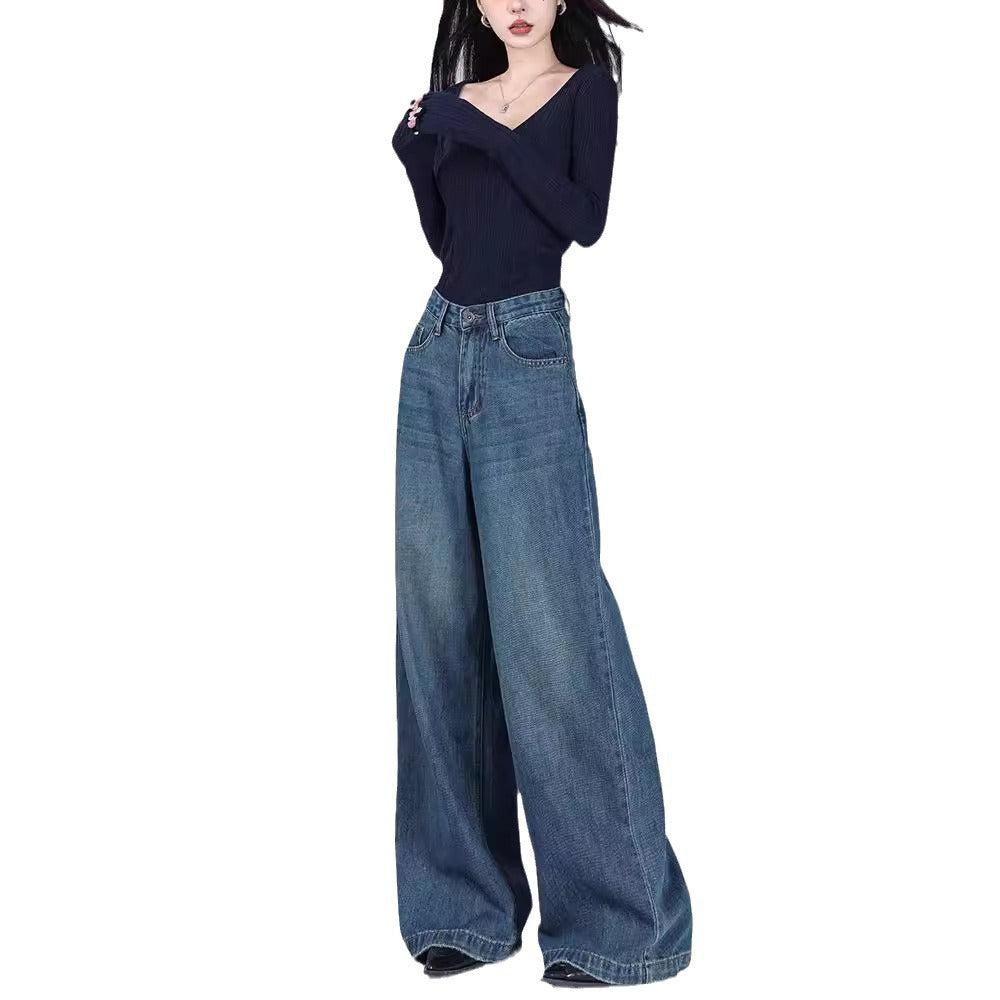 Damen Weite High-Waist Jeans mit tiefem Schritt und elegantem Schnitt EB