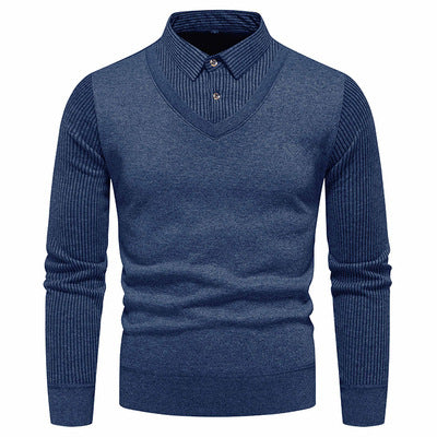 Herren eleganter Strickpullover mit V-Ausschnitt und strukturierten Ärmeln EB