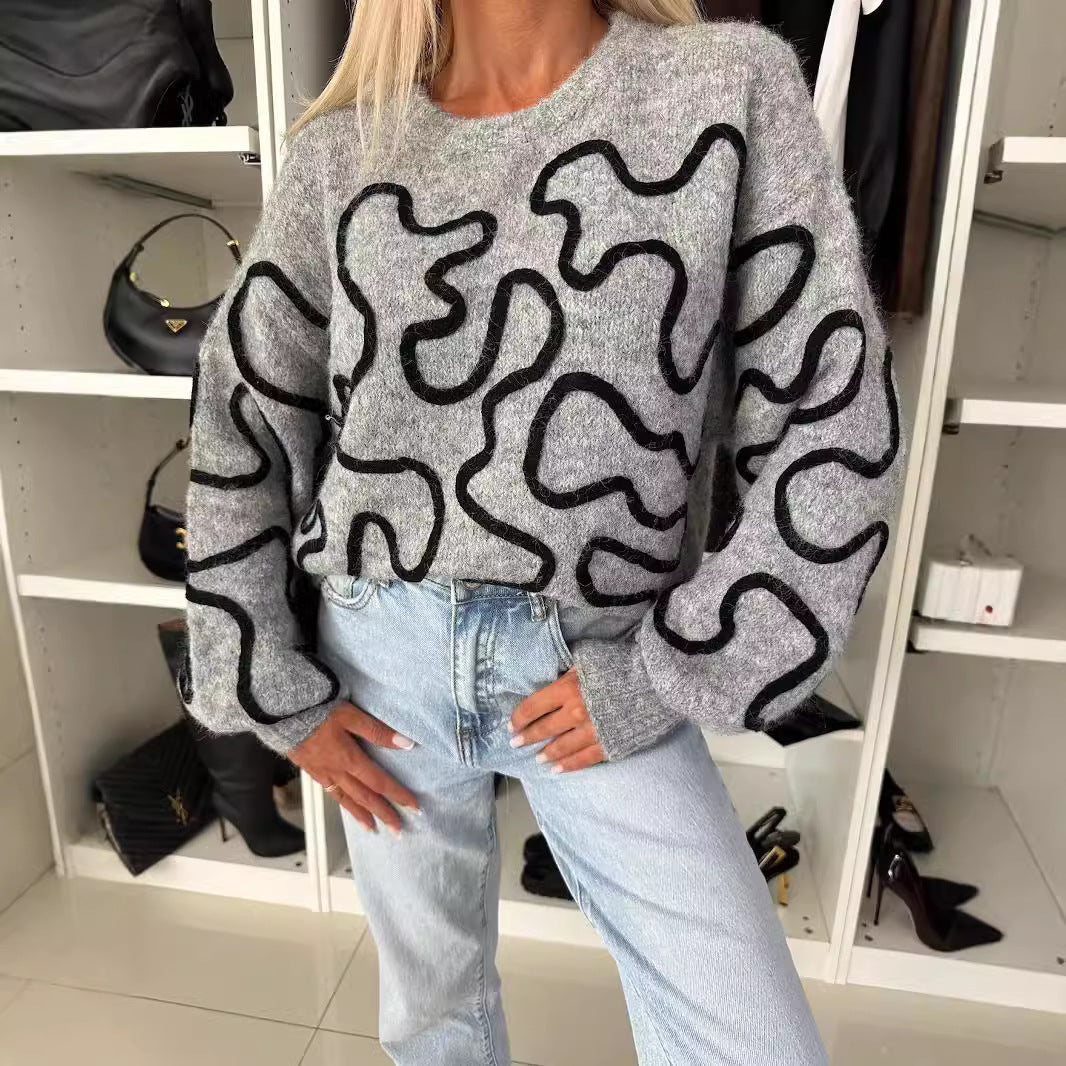 Damen kuscheliger Strickpullover mit kreativem Muster EB