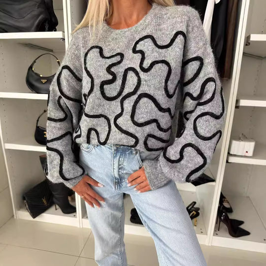 Damen kuscheliger Strickpullover mit kreativem Muster EB