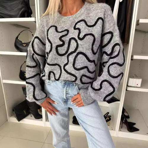 Damen kuscheliger Strickpullover mit kreativem Muster EB