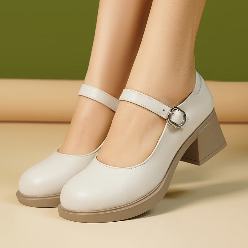 Damen Elegante Blockabsatz Ballerinas mit verstellbarem Riemen EB