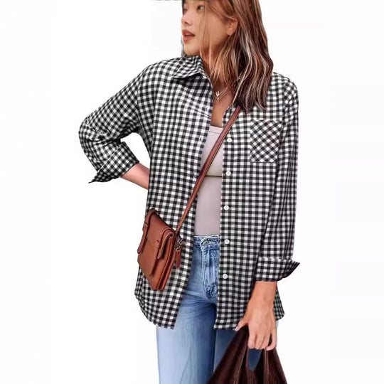 Femme Button-Up Gingham Check Shirt EB