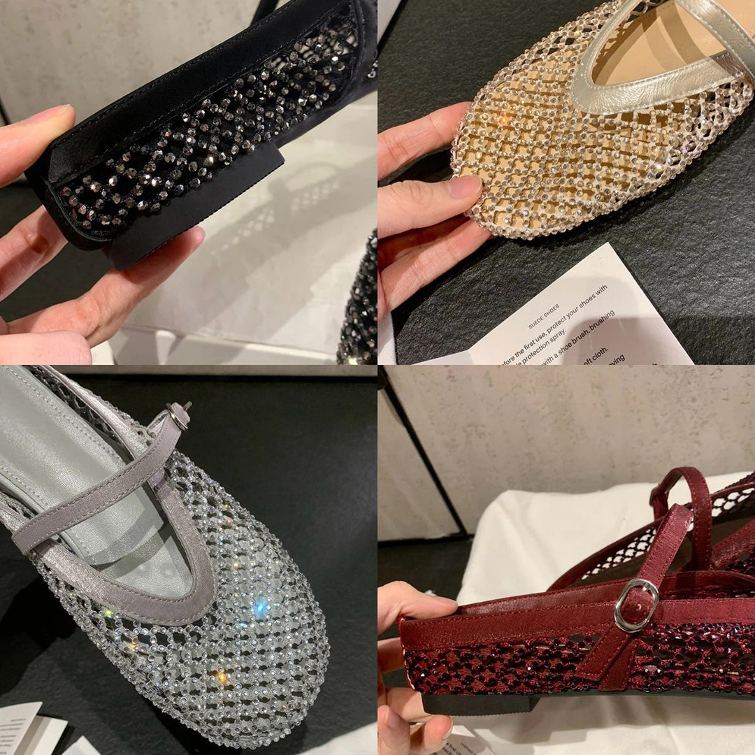 Damen Ballerinas mit modischem Netzdesign und eleganter Riemchen-Applikation EB