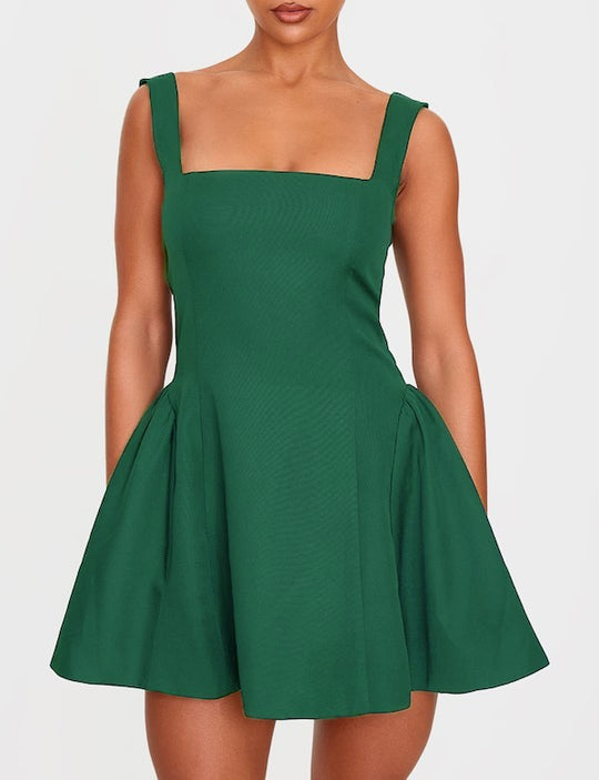 Damen A-Linien Kleid mit quadratischem Ausschnitt und angeschnittenen Taschen EB