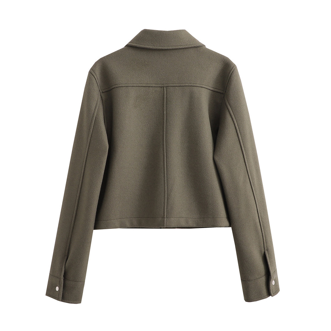 Damen Kurz geschnittene Wolloptik-Jacke mit Pattentaschen und Druckknöpfen EB