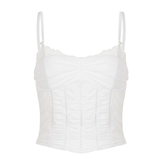 Damen Spitzen-Corsage-Oberteil mit eleganter Schnürung und figurformendem Design EB