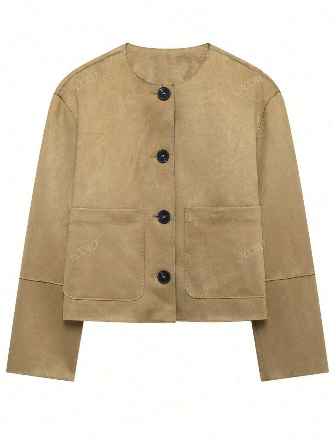 Damen modische Kurzjacke mit praktischen Taschen und Knopfverschluss EB