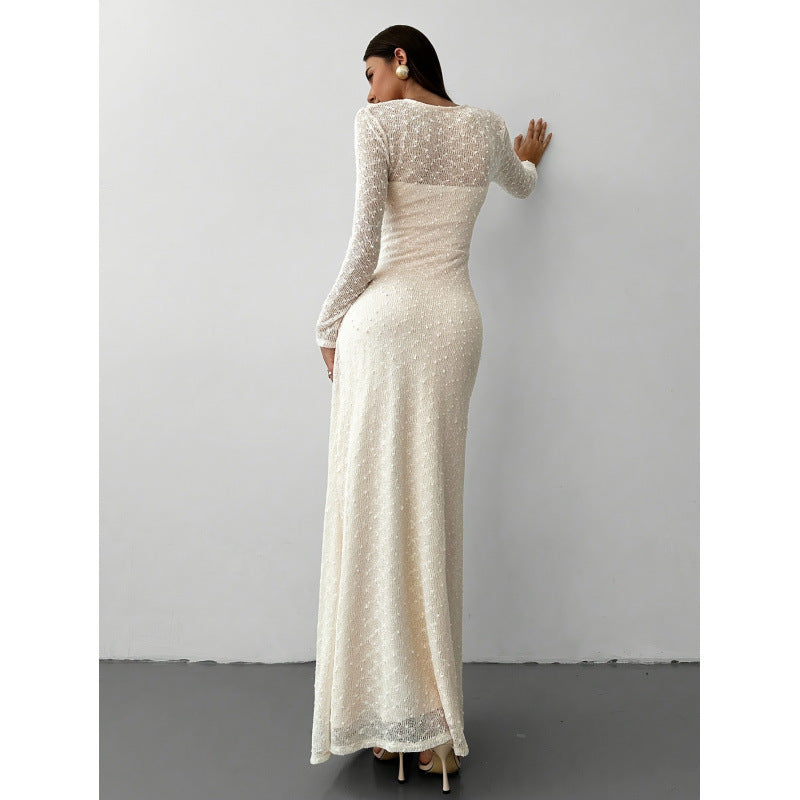 Damen Maxikleid mit transparenten Ärmeln EB