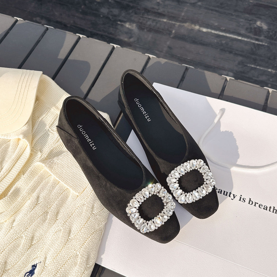Damen Ballerinas mit luxuriösem Strassbesatz und elegantem Samtoberteil EB