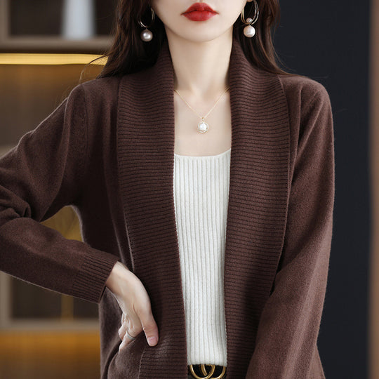 Damen Strickjacke mit eleganten Rippenstrukturen und offenem Schnitt EB