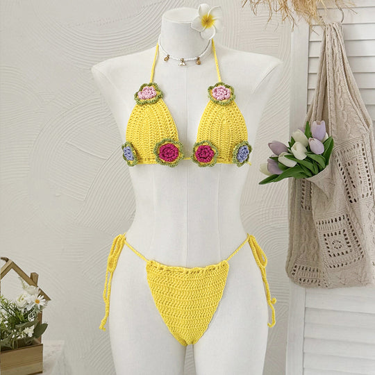 Damen Elegantes Häkel-Bikini-Set mit floralen Applikationen EB