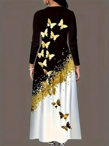 Damen Maxikleid mit elegantem Schmetterlingsdesign und goldenen Akzenten EB
