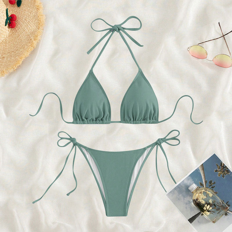 Damen Triangel-Bikini mit verstellbaren Bindebändern und hohem Beinausschnitt EB