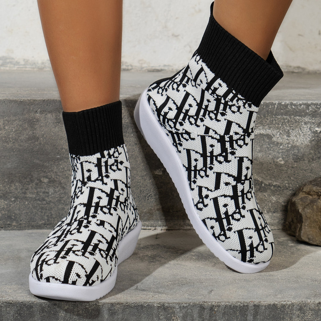 Damen modische Synthetik-Stiefel mit kreativem Muster und elastischem Obermaterial EB