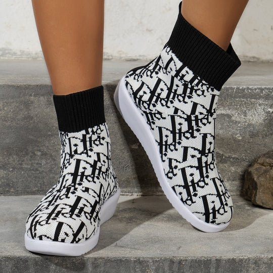 Damen modische Synthetik-Stiefel mit kreativem Muster und elastischem Obermaterial EB