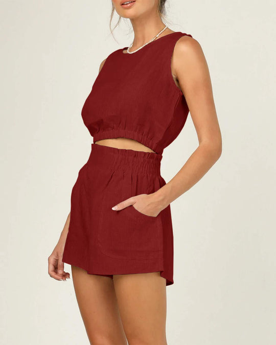 Damen lässiges Set aus topmodernem Oberteil und hohen Shorts EB