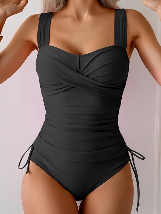Damen Einteiliger Badeanzug mit modernem Wickeldesign und sportlichem Schnitt EB