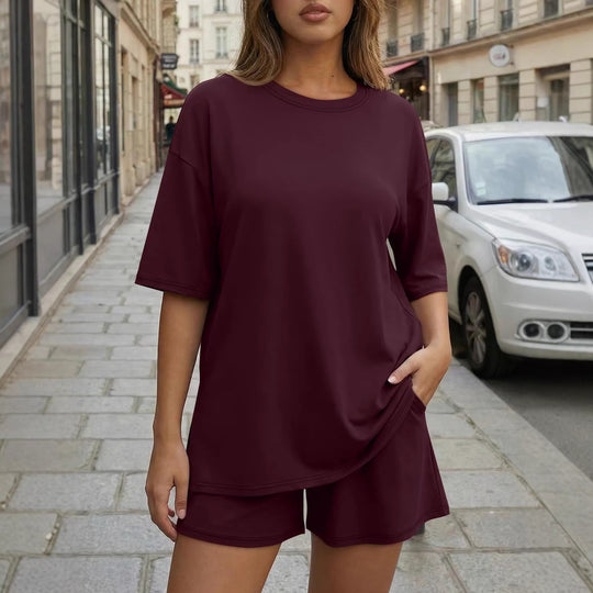Damen Oversized Freizeit-Set mit kurzem Oberteil und lässiger Shorts EB