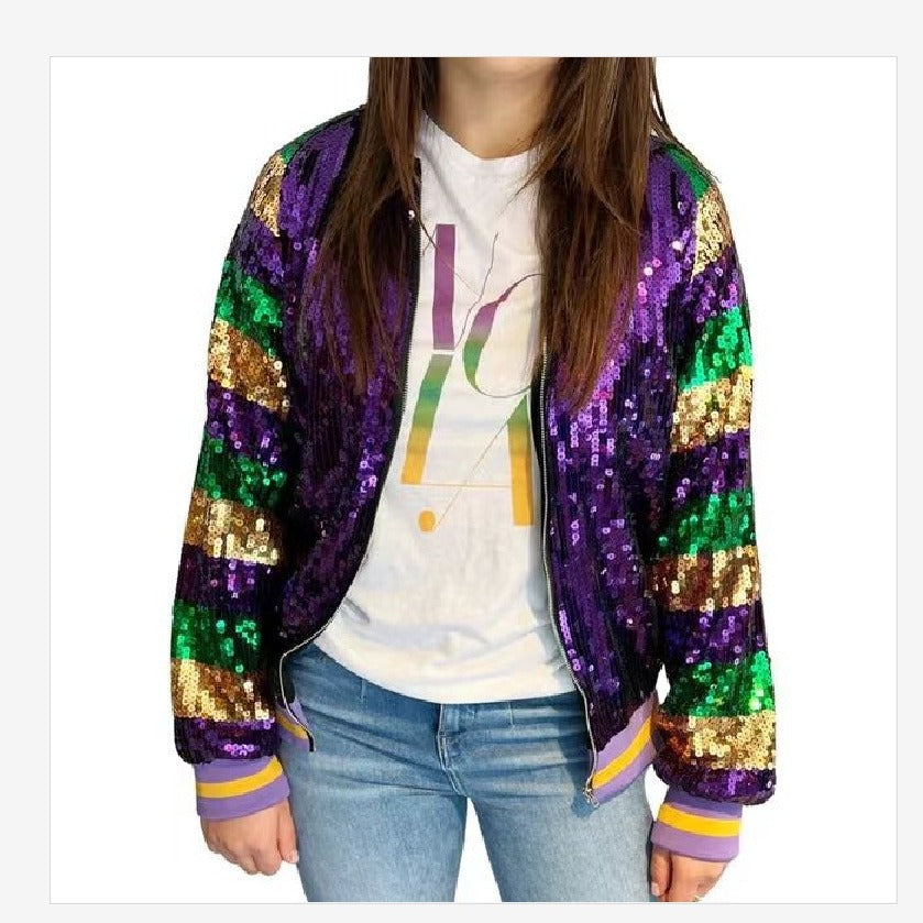 Damen Glitzernde Bomberjacke mit multicolore Pailletten EB