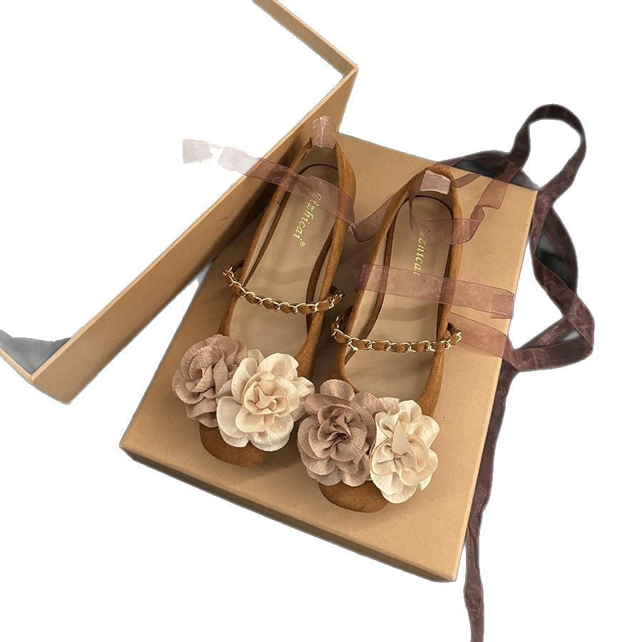 Damen Ballerinas mit floralen Applikationen und komfortablem Blockabsatz EB
