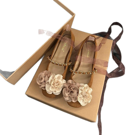 Damen Ballerinas mit floralen Applikationen und komfortablem Blockabsatz EB