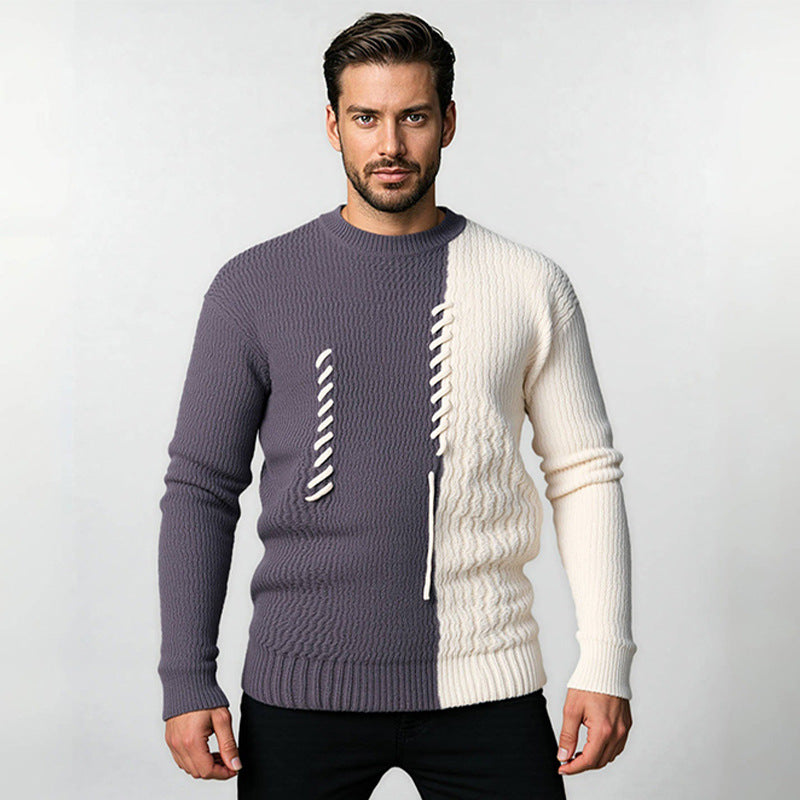 Herren Strickpullover mit modernem Struktur-Design und kontrastierenden Mustern EB