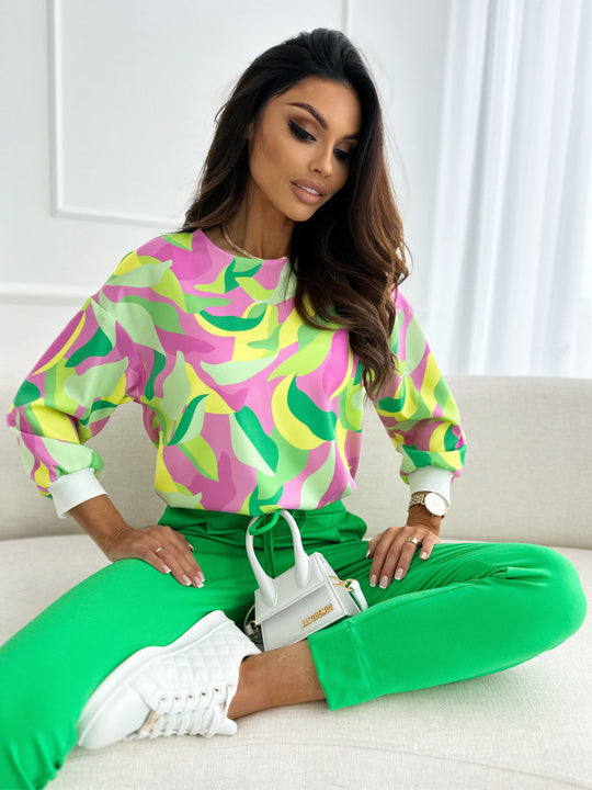 Damen Sweatshirt mit buntem Blumenmuster und lässigem Schnitt EB