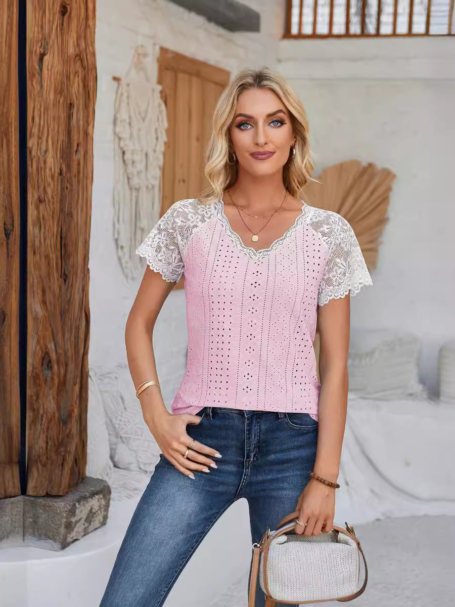 Damen Spitzeneinsatz T-Shirt EB