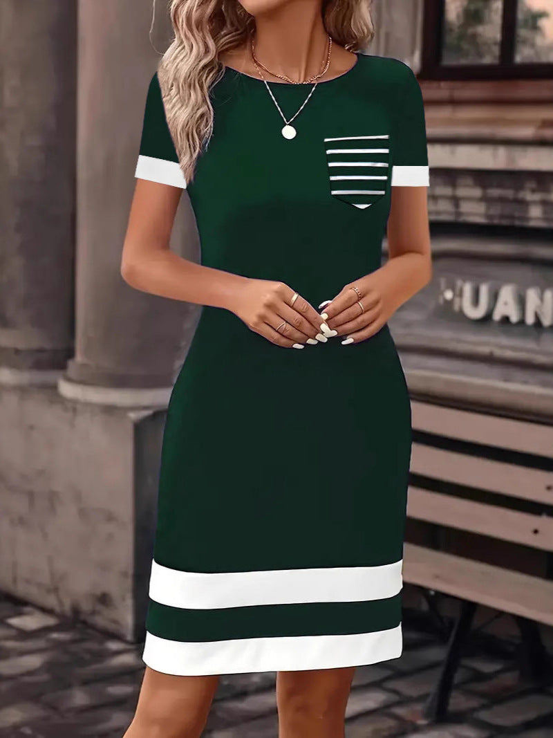 Damen Freizeitkleid mit modischem Streifendesign und praktischer Brusttasche EB