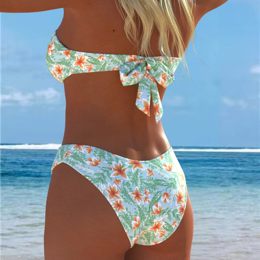 Damen Bandeau-Bikini mit einzigartigem Federmuster und hohem Taillenschnitt EB