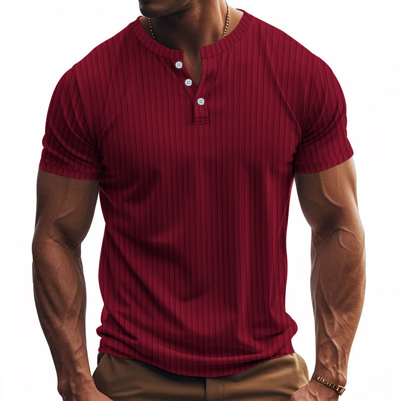 Herren Kurzarm Henley-Shirt mit Streifenmuster und praktischen Knöpfen EB