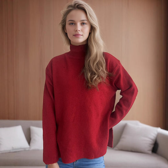 Damen Pullover mit hohem Kragen und asymmetrischem Saum EB