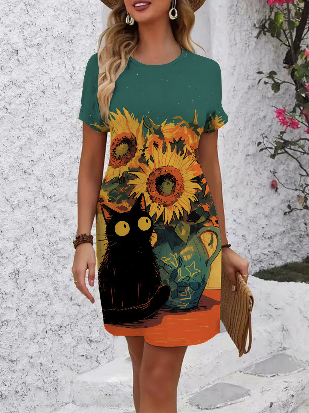 Damen T-Shirt Kleid mit floralem Design und bequemem Schnitt EB