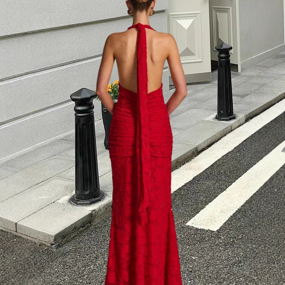 Damen Elegantes Maxikleid mit raffinierten Drapierungen und tiefem V-Ausschnitt EB