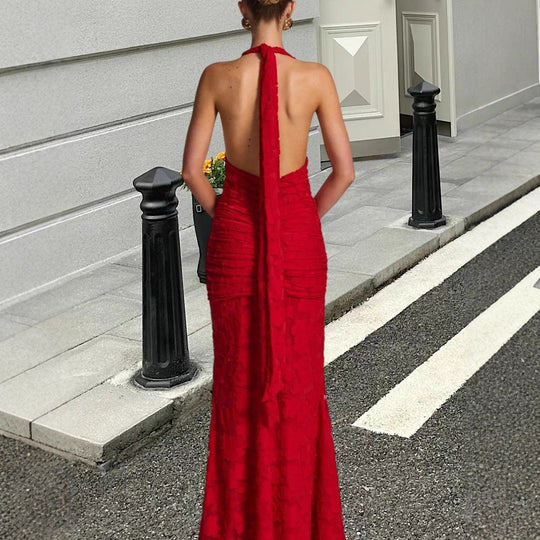 Damen Elegantes Maxikleid mit tiefem V-Ausschnitt und gerafftem Design EB