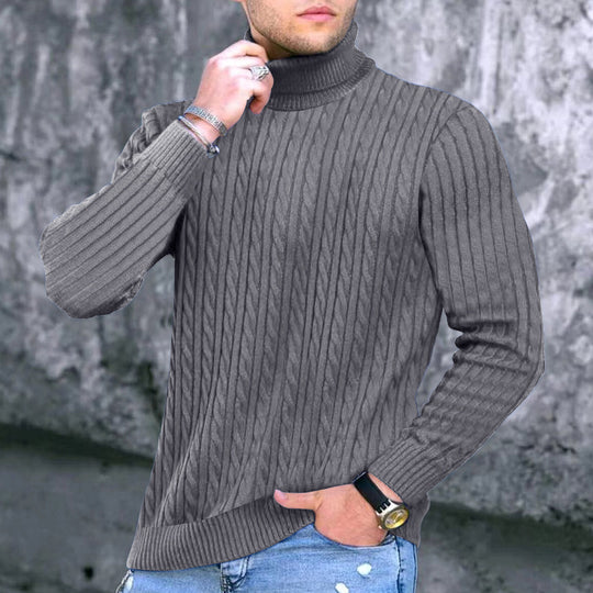 Herren eleganter Rollkragenpullover mit exquisiter Zopfmusterstruktur EB