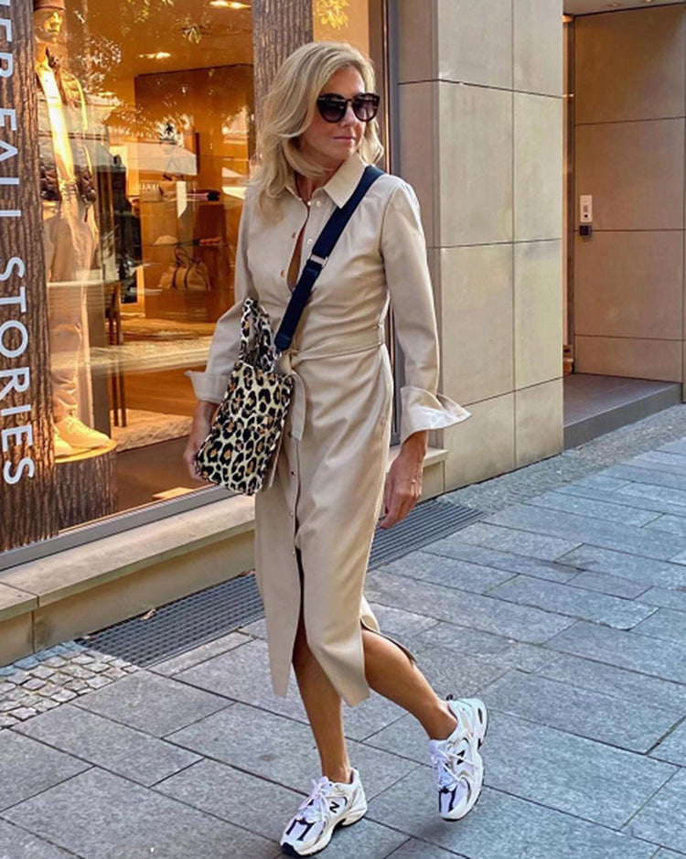 Damen Hemdblusenkleid mit eleganter Taillierung und durchgehendem Knopfverschluss Heidi-Mode