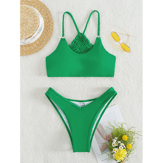 Damen Hoch geschnittenes Bikini-Set mit verstellbaren Trägern und sportlichem Design EB