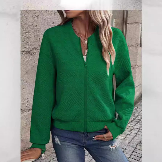 Damen lässige Zip-Jacke mit strukturiertem Design EB