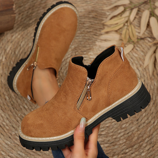 Damen modische Stiefeletten mit seitlichem Reißverschluss und robustem Profil EB